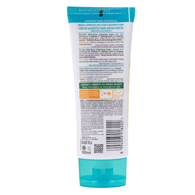 Garnier - Bright Complete Anti-Acne Cleansing Foam 100ml.