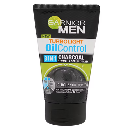 Garnier Men - Oil Control - 3 IN 1 Charcoal - Wash - Scrub - Mask 100ml.