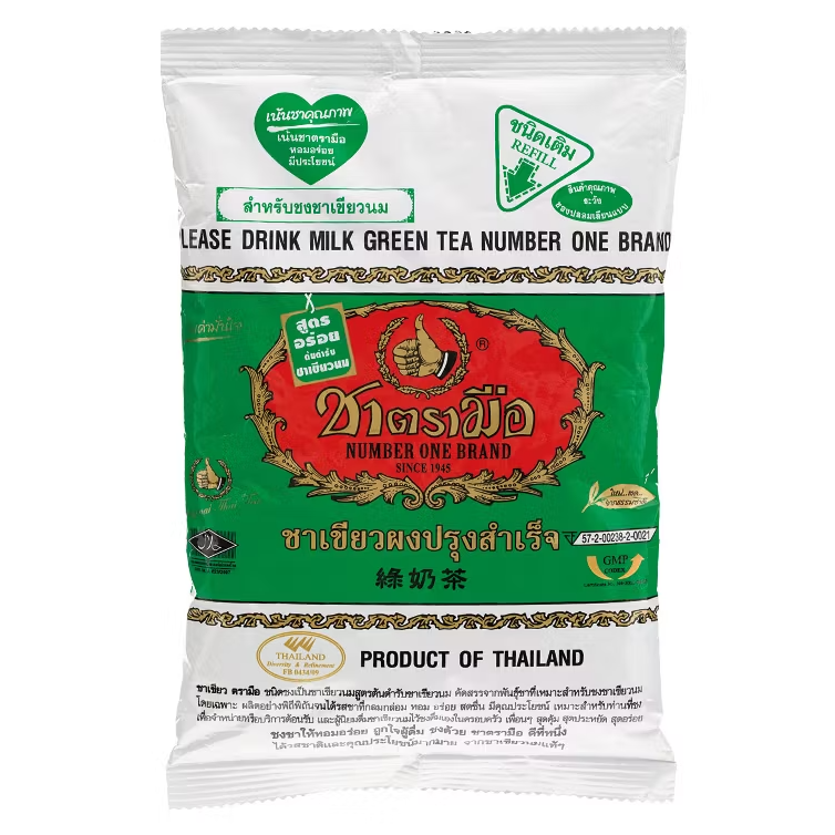 Cha Tra Mue - Thai Green Tea Mix Powder, Green Label, Bag type 200g.