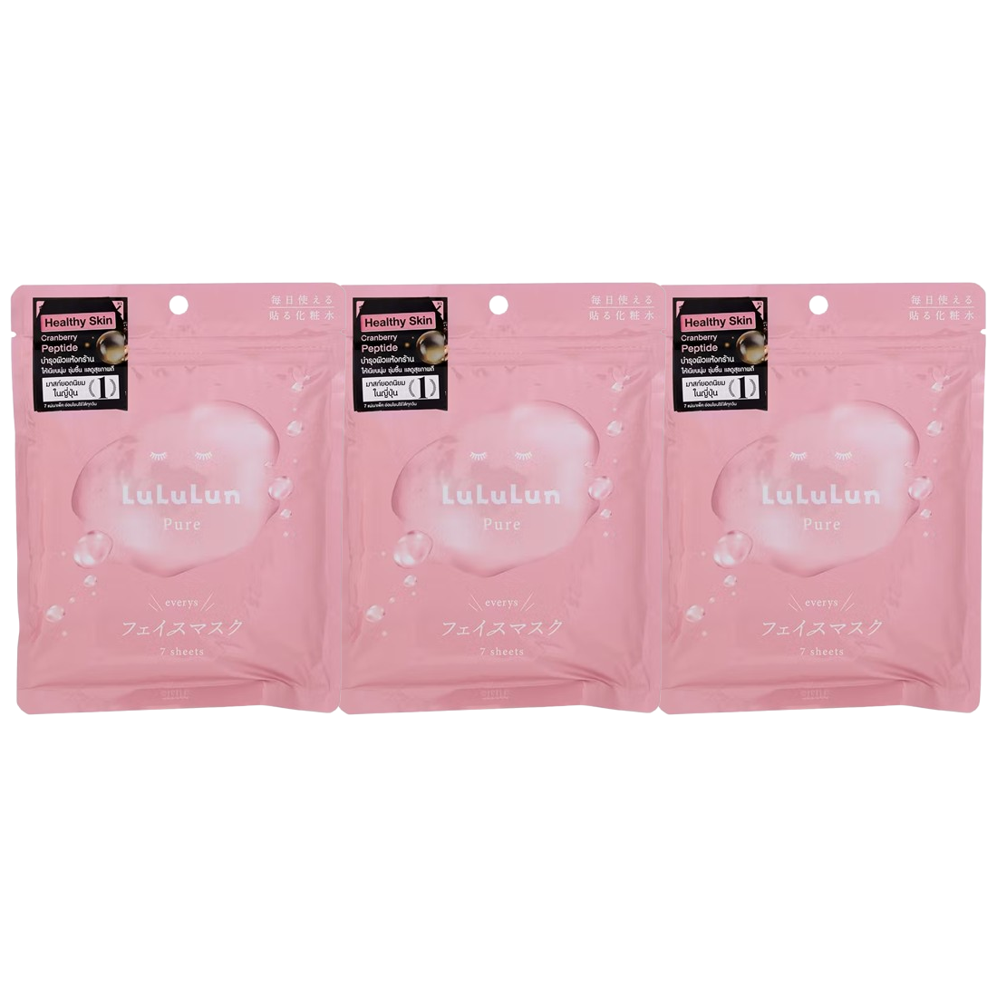 Lululun - Pure Pink Face Mask (Pack of 3 x 7 sheets)