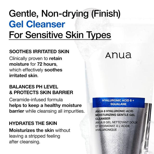 Anua - 8 Hyaluronic Acid Moisturizing Gentle Gel Cleanser 150ml.