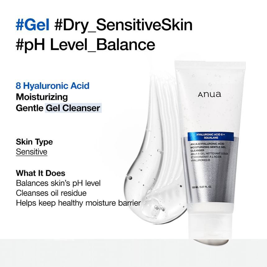 Anua - 8 Hyaluronic Acid Moisturizing Gentle Gel Cleanser 150ml.
