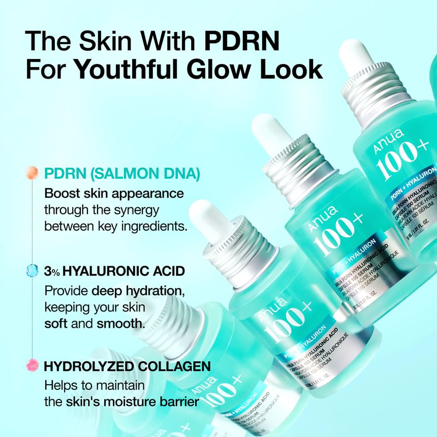 Anua - Bundle of: 1x PDRN Hyaluronic Acid Capsule 100 Serum 30ml. + 1x PDRN Hyaluronic Acid 100 Moisturizing Cream 60ml.