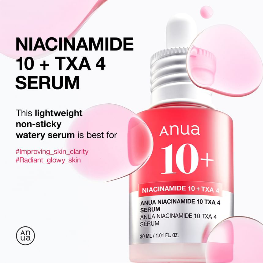Anua - Bundle of: 1x Niacinamide 5 TXA Brightening Pad (60 Pads) + 1x Niacinamide 10 TXA 4 Serum 30ml.