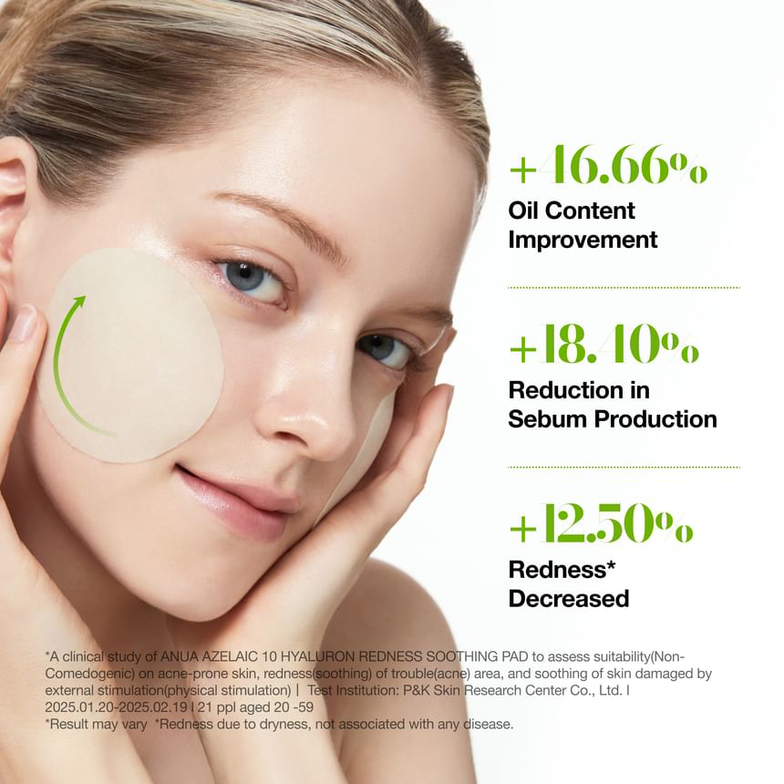 Anua - Bundle of: 1x Azelaic 10 Hyaluron Redness Soothing Pad (90 Pads) + 1x Azelaic Acid 10 Hyaluron Redness Soothing Serum 30ml.
