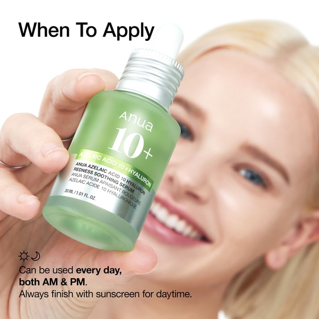 Anua - Bundle of: 1x Azelaic 10 Hyaluron Redness Soothing Pad (90 Pads) + 1x Azelaic Acid 10 Hyaluron Redness Soothing Serum 30ml.