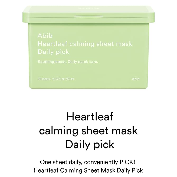 Abib - Heartleaf Calming Sheet Face Mask Daily Pick 380ml. (30 Sheets)