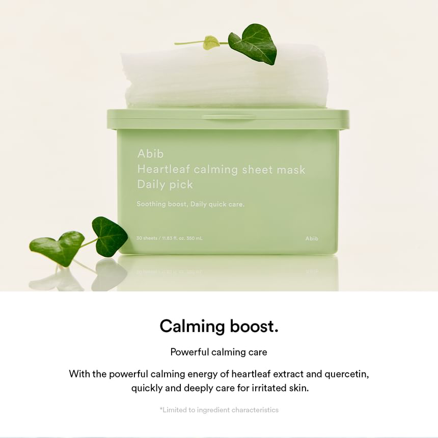 Abib - Heartleaf Calming Sheet Face Mask Daily Pick 380ml. (30 Sheets)