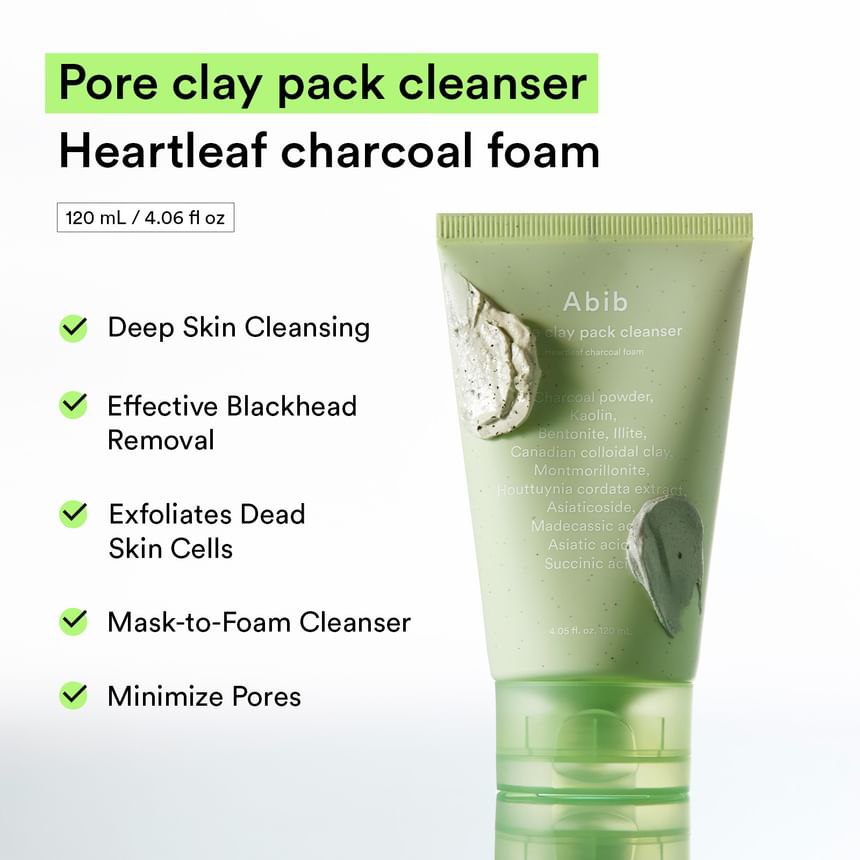 Abib - Pore Clay Pack Cleanser Heartleaf Charcoal Foam 120ml.