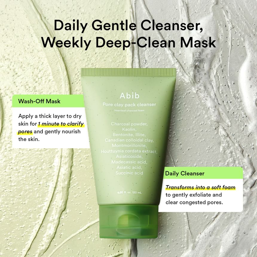 Abib - Pore Clay Pack Cleanser Heartleaf Charcoal Foam 120ml.