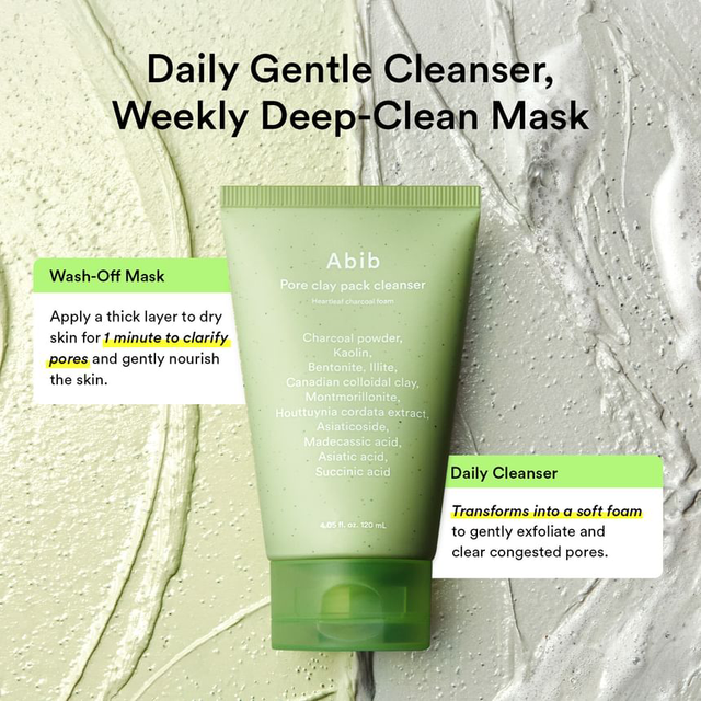 Abib - Pore Clay Pack Cleanser Heartleaf Charcoal Foam 120ml.