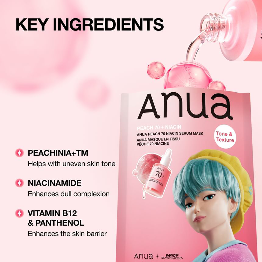 Anua - Kpop Demon Hunters Peach 70 Niacin Serum Mask 25ml. (Pack of 3)