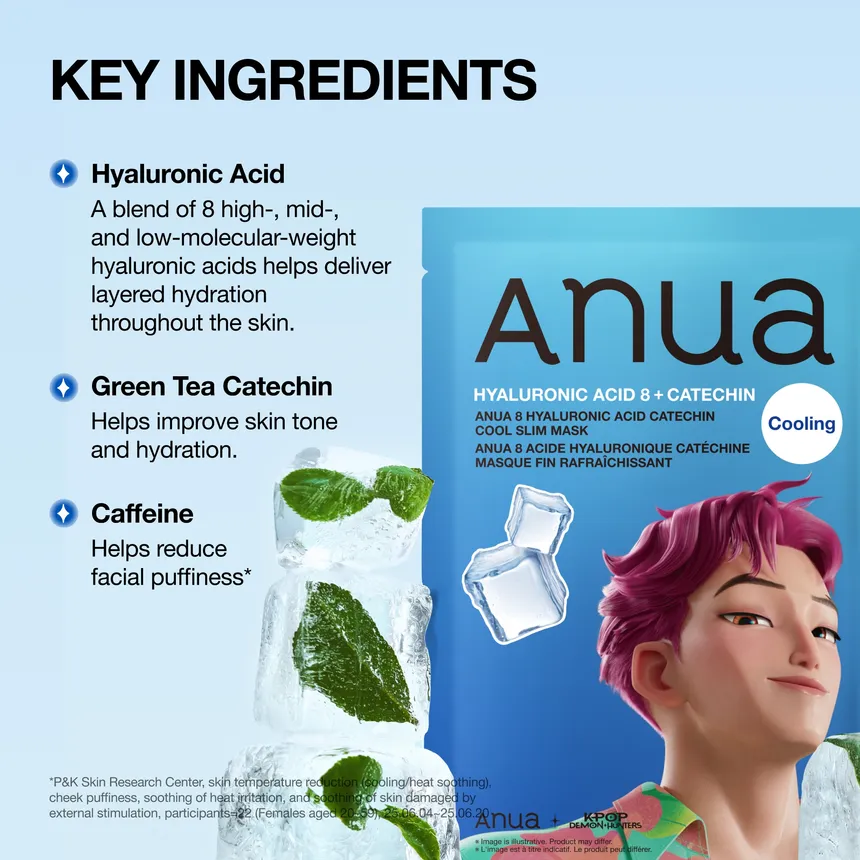 Anua - Kpop Demon Hunters 8 Hyaluronic Acid Catechin Cool Slim Mask 24ml. (Pack of 3)