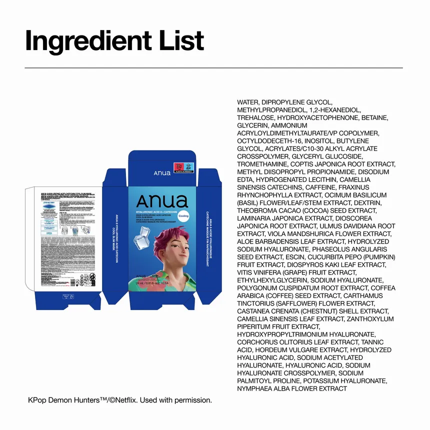 Anua - Kpop Demon Hunters 8 Hyaluronic Acid Catechin Cool Slim Mask 24ml. (Pack of 3)