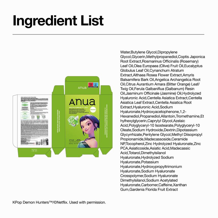 Anua - Kpop Demon Hunters Azelaic Acid Hyaluron Redness Soothing Serum Mask 23ml. (Pack of 6)
