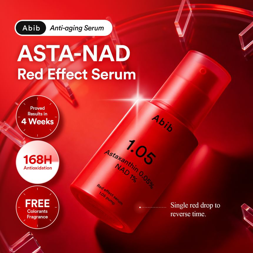 Abib - Red Effect Serum 1.05 Pump with Astaxanthin 0.05% and NAD 1% 30ml.