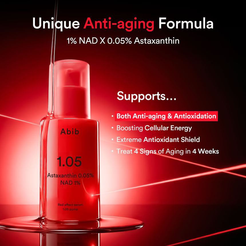 Abib - Red Effect Serum 1.05 Pump with Astaxanthin 0.05% and NAD 1% 30ml.