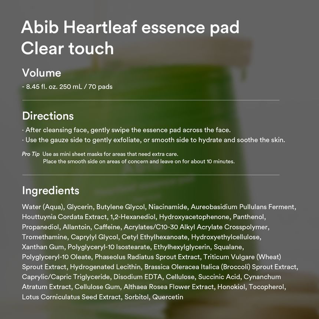 Abib - Heartleaf Essence Pad Clear Touch 230ml. (70 Pads)