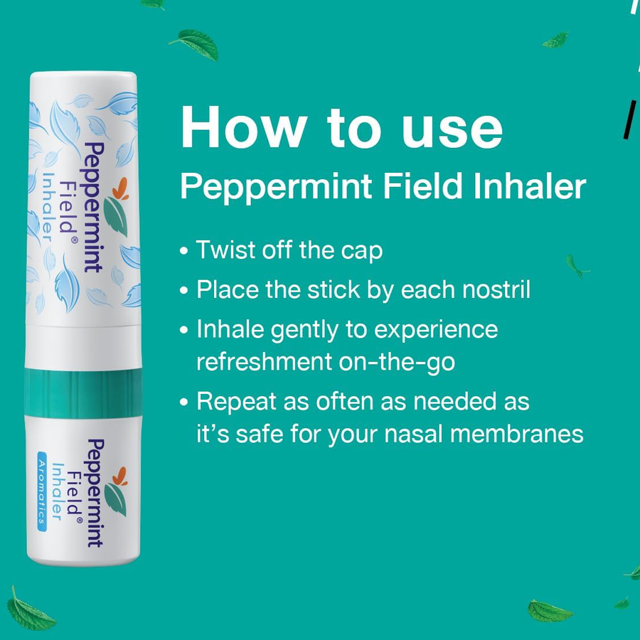 Peppermint Field - Natural Aromatherapy Nasal Inhaler - Peppermint Oil, Menthol, Eucalyptus Oil, Camphor (Pack of 6) - Made in Thailand