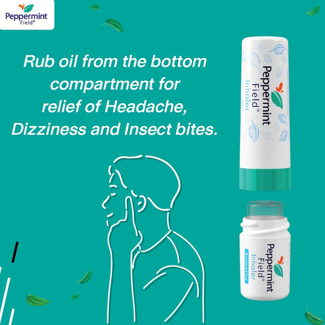 Peppermint Field - Natural Aromatherapy Nasal Inhaler - Peppermint Oil, Menthol, Eucalyptus Oil, Camphor (Pack of 6) - Made in Thailand