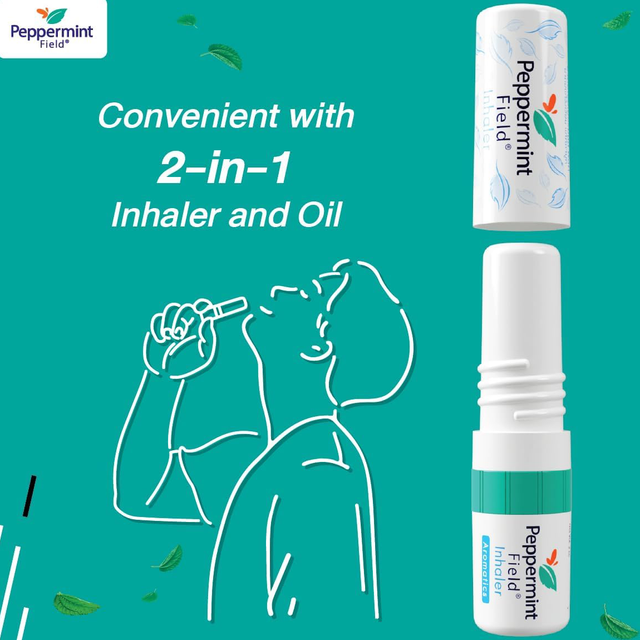 Peppermint Field - Natural Aromatherapy Nasal Inhaler - Peppermint Oil, Menthol, Eucalyptus Oil, Camphor (Pack of 6) - Made in Thailand