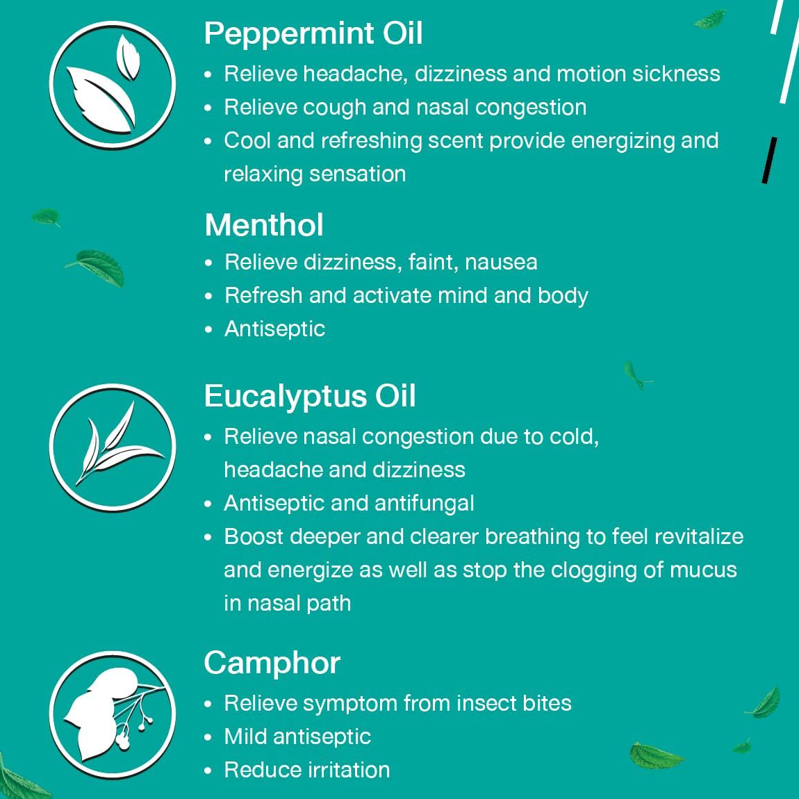Peppermint Field - Natural Aromatherapy Nasal Inhaler - Peppermint Oil, Menthol, Eucalyptus Oil, Camphor (Pack of 6) - Made in Thailand