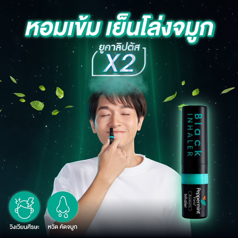 Peppermint Field - Black - Powerful Herbal Inhaler (Pack of 6) - Made in Thailand