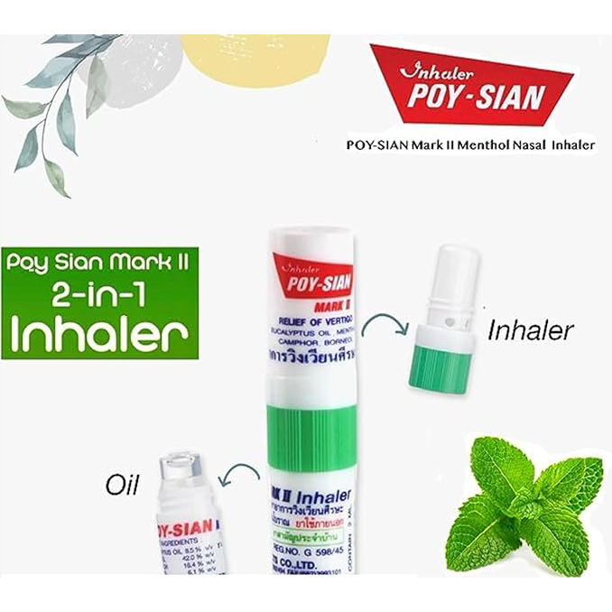 Poy Sian - Mark-2 Nasal Inhaler | 2in1 Refreshing and Aroma Oil Stick 2ml. | Multi-colour (Pack of 6)