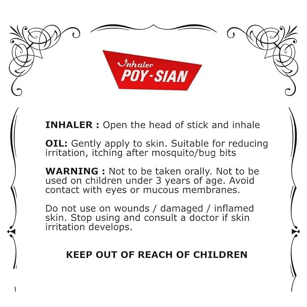 Poy Sian - Mark-2 Nasal Inhaler | 2in1 Refreshing and Aroma Oil Stick 2ml. | Multi-colour (Pack of 6)