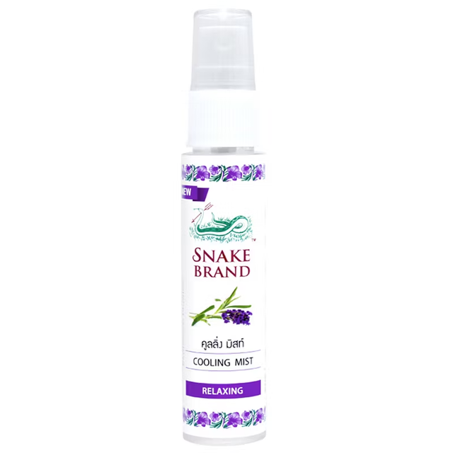 Snake Brand - Cooling Body Mist Spray - Prickly Heat - 1x Classic and 1x Relaxing (Lavender Scent) 30ml. (Pack of 2) - Made in Thailand
