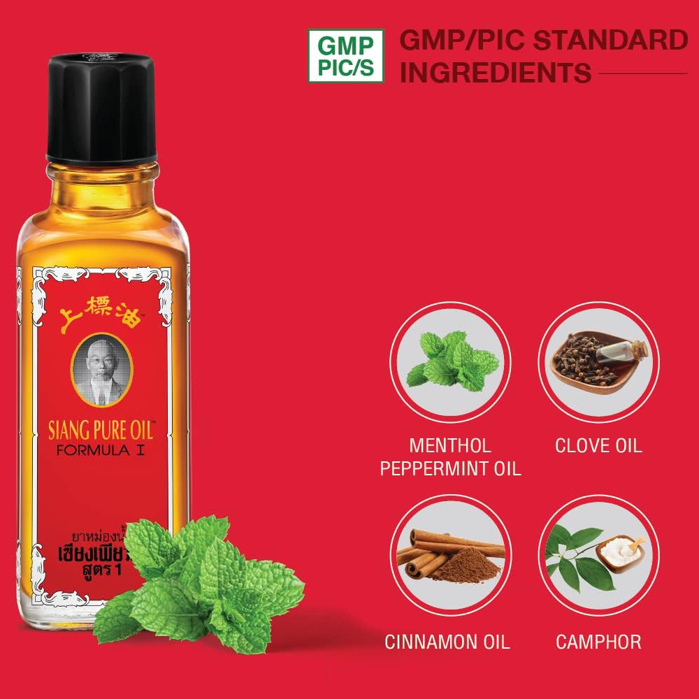 Siang Pure - Red Oil Formula 1 - Peppermint Menthol Aroma 25ml (Pack of 6) - Made in Thailand