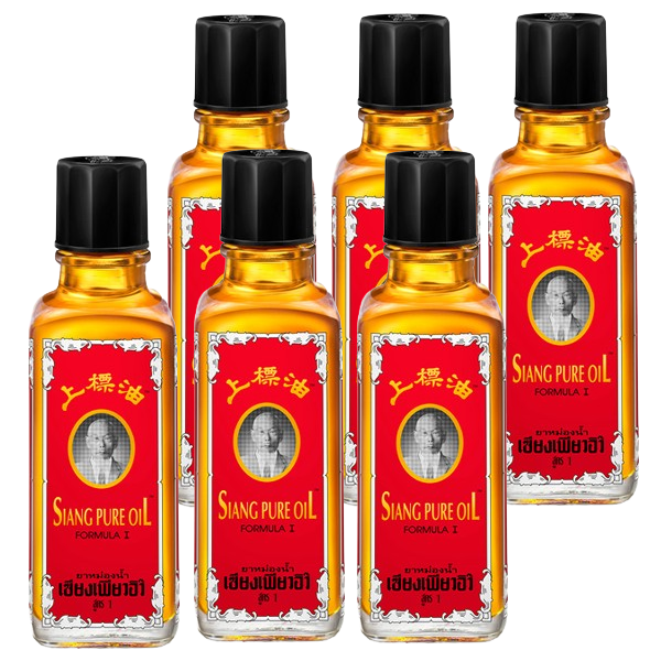 Siang Pure - Red Oil Formula 1 - Peppermint Menthol Aroma 25ml (Pack of 6) - Made in Thailand