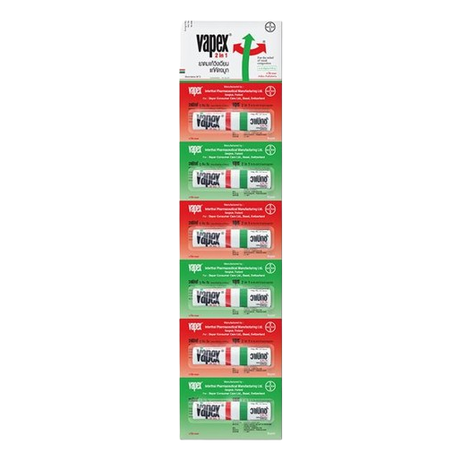 Vapex - Nasal Inhaler - Menthol Relief Congestion Dizziness Cold 2 ml (Pack of 6) - Made in Thailand