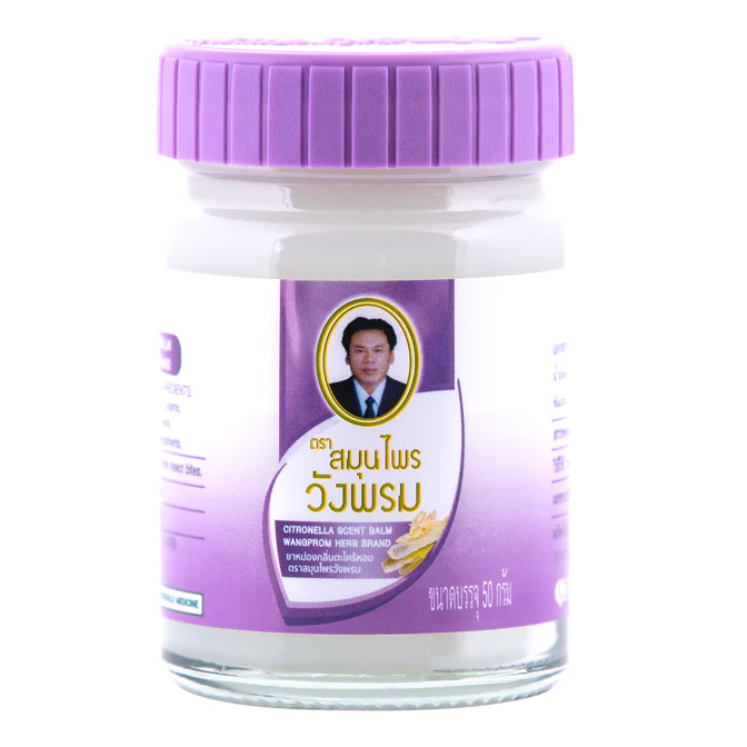 Wang Prom - Purple - Citronella, Eucalyptus Oil, Peppermint, Soft Paraffine and Camphor - Herbal Balm 50 g. (Pack of 3) - Relieve Headaches and Support Better Sleep - Made in Thailand