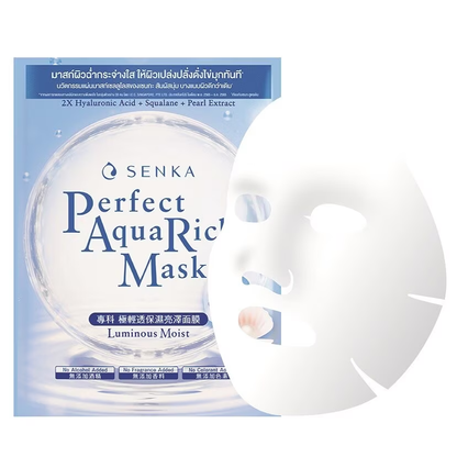 Senka - Perfect Aqua Rich Mask - Luminous Moist with Double Hyaluronic Acid, Squalane, Pearl Extract 21g. (Pack of 3)