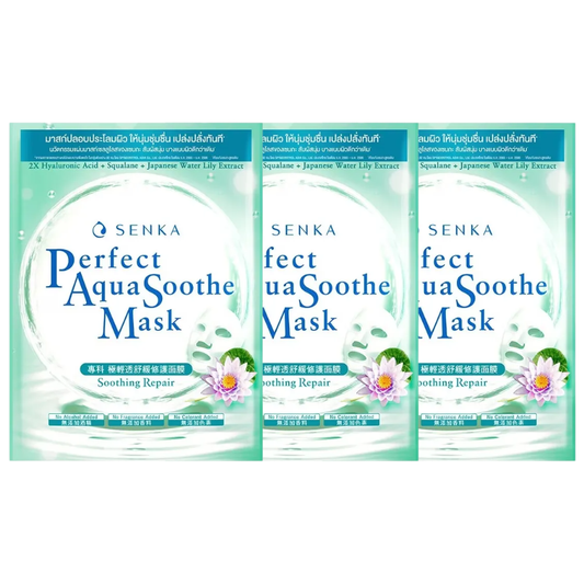 Senka - Perfect Aqua Soothe Mask - Soothing Repair with Double Hyaluronic Acid, Squalane, Japanese Water Lily Extract 21g. (Pack of 3)