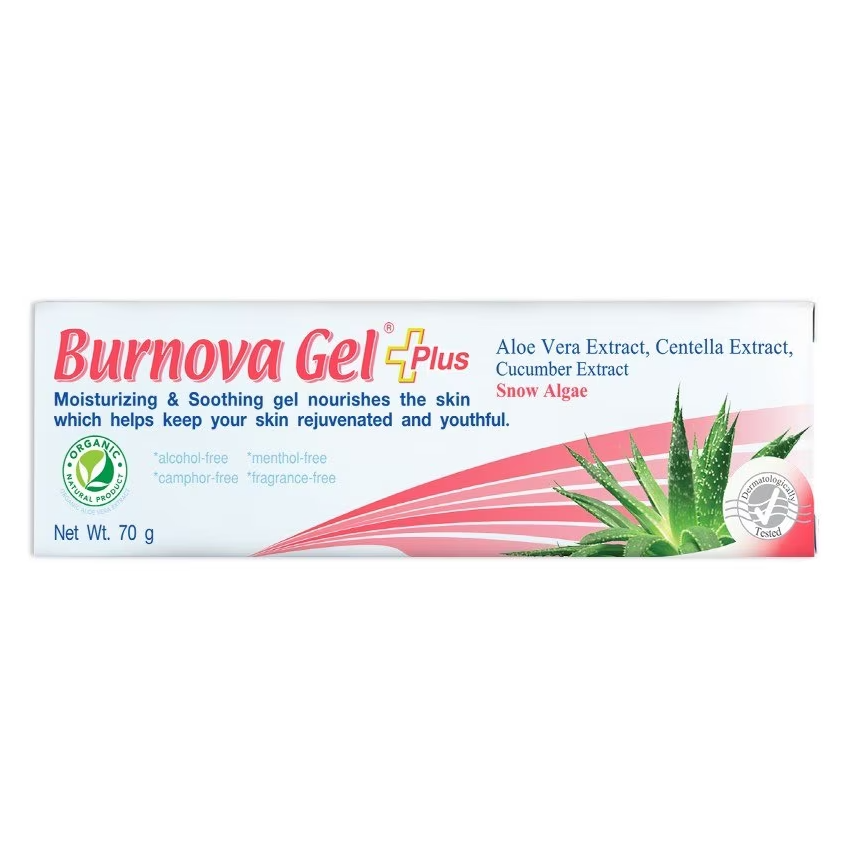 Burnova - Gel Plus Snow Algae Extract, Aloe Vera, Centella and Cucumber Extracts 70g.