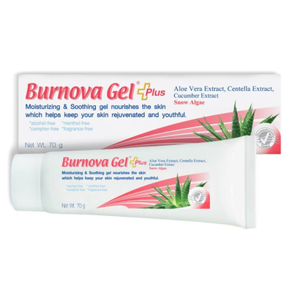 Burnova - Gel Plus Snow Algae Extract, Aloe Vera, Centella and Cucumber Extracts 70g.