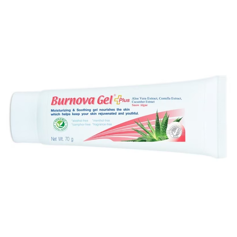 Burnova - Gel Plus Snow Algae Extract, Aloe Vera, Centella and Cucumber Extracts 70g.