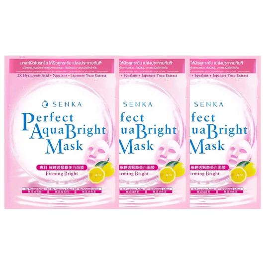 Senka - Perfect Aqua Bright Mask - Firming Bright with Double Hyaluronic Acid, Squalane, Japanese Yuzu Extract 21g. (Pack of 3)