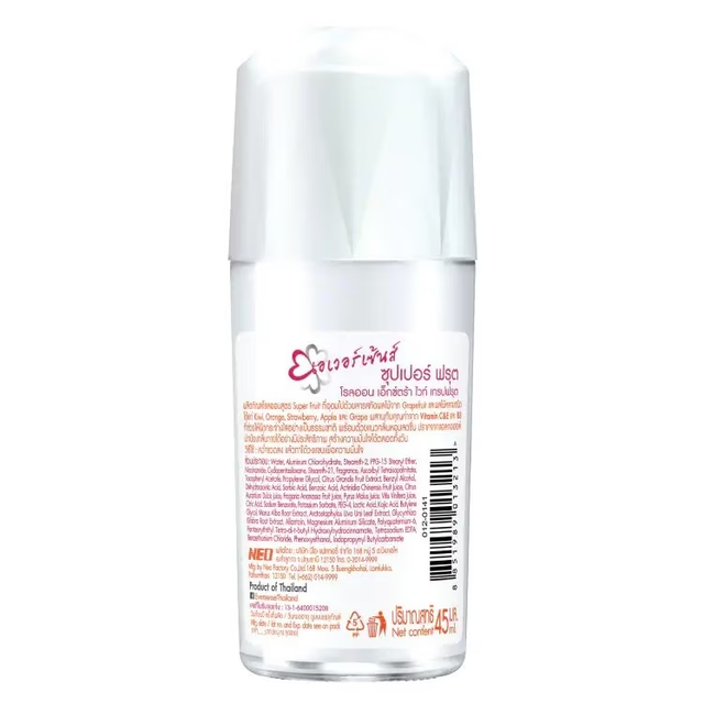 Eversense - Super Fruit Extra White Roll-On Deodorant Grapefruit 45ml. (Pack of 2)