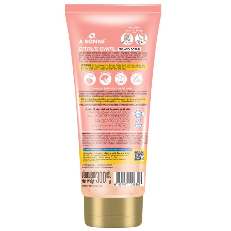 A Bonne' - Citrus Swirl Gelato Scrub Brightening Face Body Scrub Cream Peach Lemon 300g.