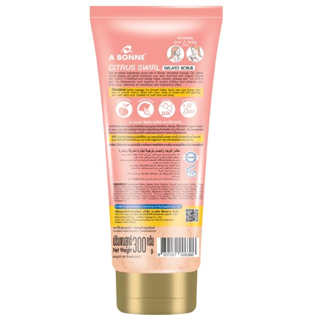 A Bonne' - Citrus Swirl Gelato Scrub Brightening Face Body Scrub Cream Peach Lemon 300g.