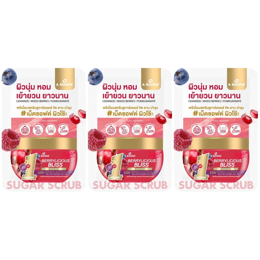 A Bonne' - Berrylicious Bliss Velvet Sugar Crush Coconut Oil Scrub 50g. (Pack of 3)