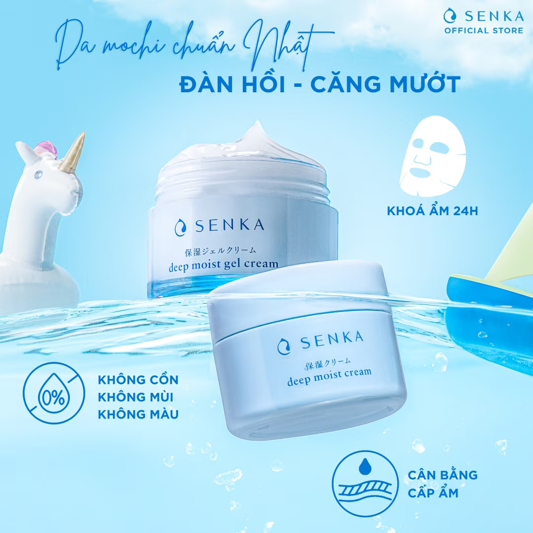 Senka - Deep Moist Gel Cream with Moisturising Complex + Double Hyaluronic Acid 50g. (Refreshed, Dewy Bare Skin)