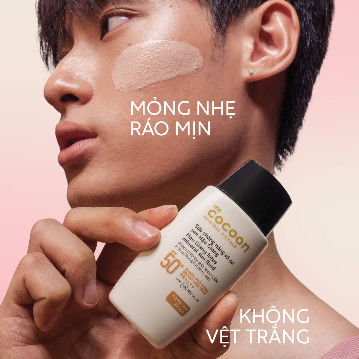 Cocoon Vietnam - Hau Giang Lotus Mineral Sun Fluid (Sữa Chống Nắng Vô Cơ Sen Hậu Giang) SPF 50+ PA++++ Tone-Up Beige 15ml.