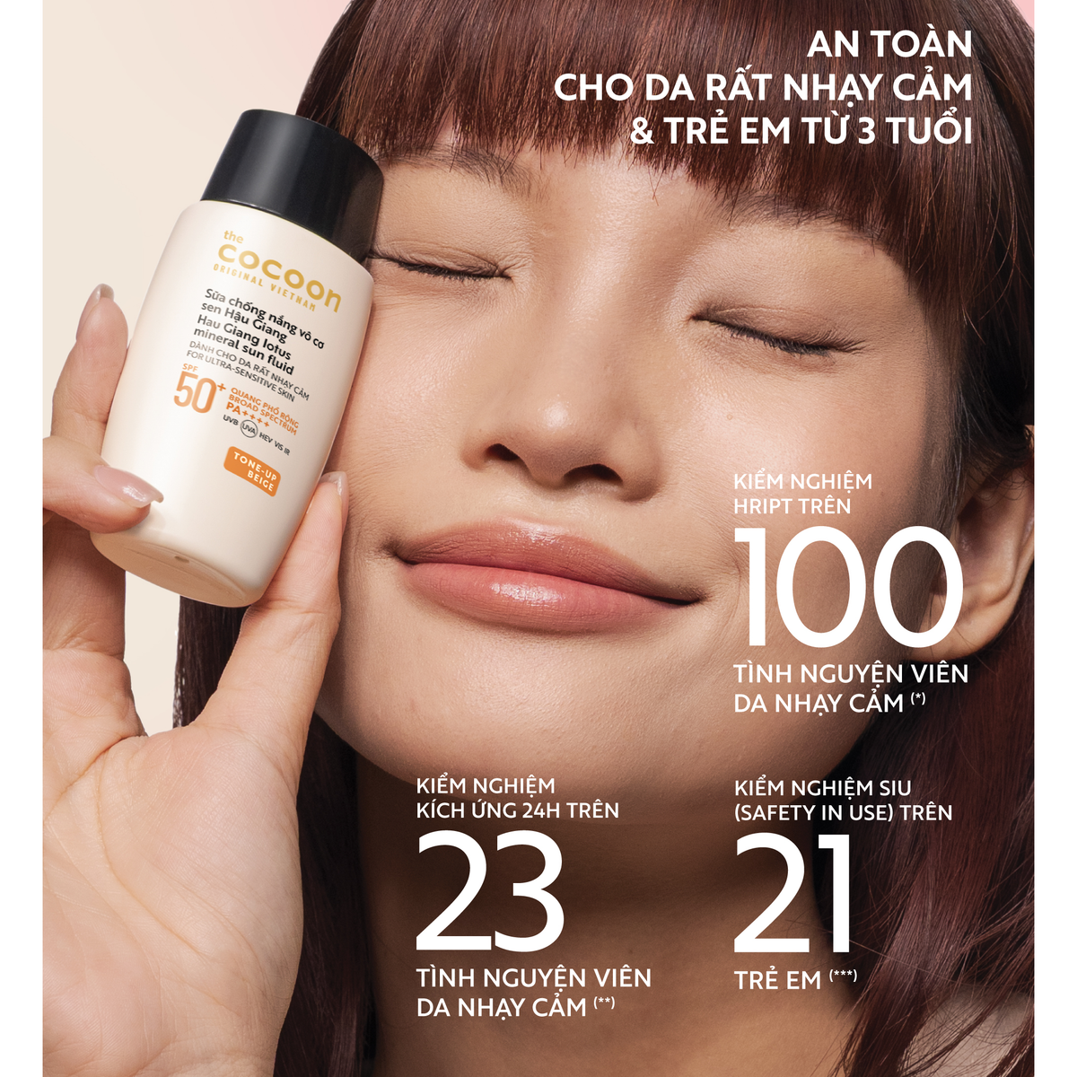 Cocoon Vietnam - Hau Giang Lotus Mineral Sun Fluid (Sữa Chống Nắng Vô Cơ Sen Hậu Giang) SPF 50+ PA++++ Tone-Up Beige 50ml.