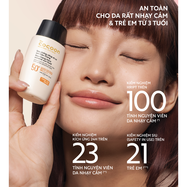 Cocoon Vietnam - Hau Giang Lotus Mineral Sun Fluid (Sữa Chống Nắng Vô Cơ Sen Hậu Giang) SPF 50+ PA++++ Tone-Up Beige 15ml.