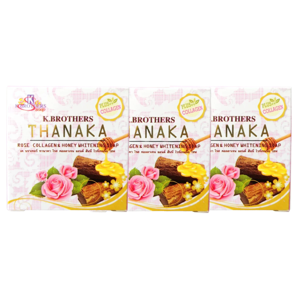 K. Brothers - Thanaka Rose Collagen & Honey Whitening Soap 60g. (Pack of 3)