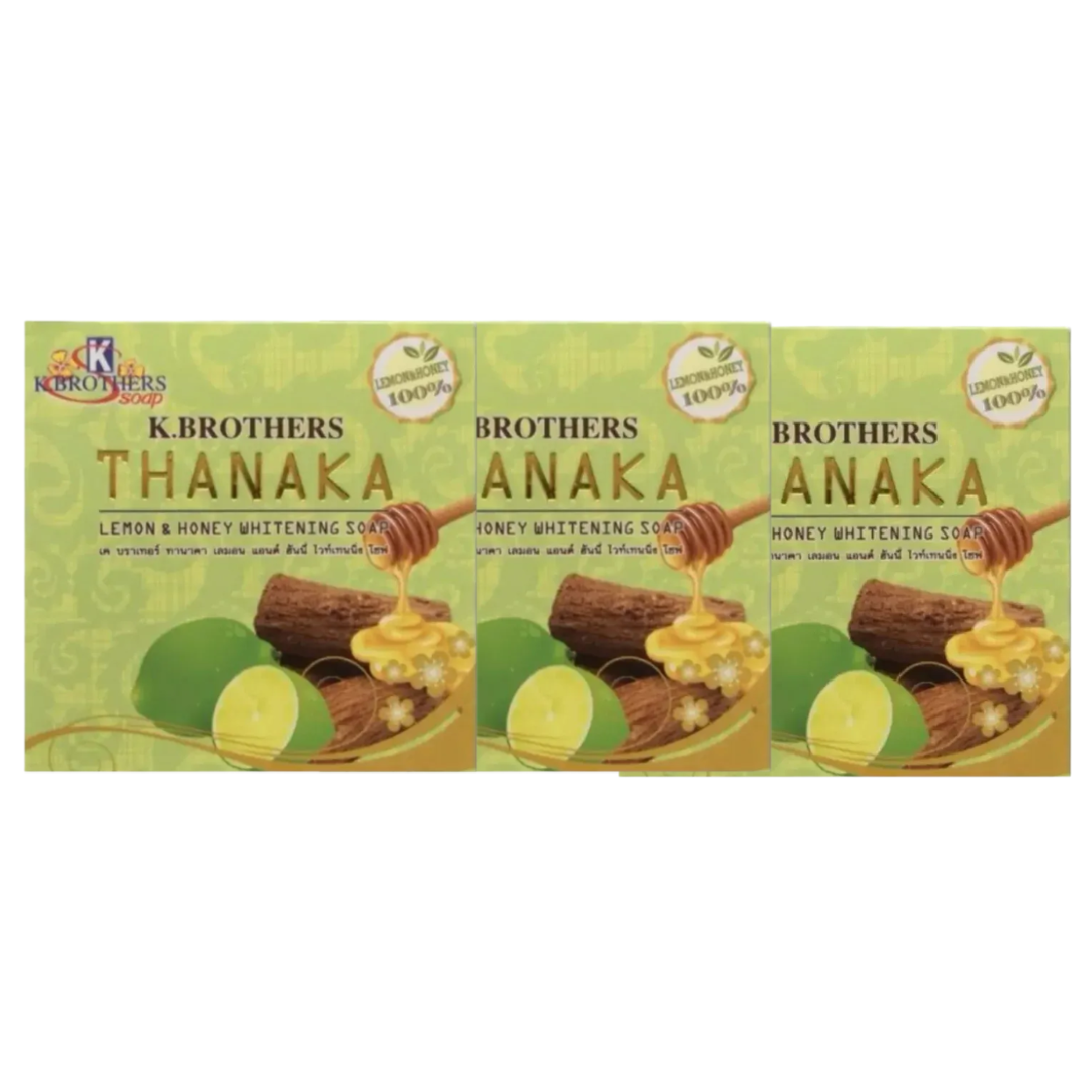 K. Brothers - Thanaka Lemon & Honey Whitening Soap 60g. (Pack of 3)